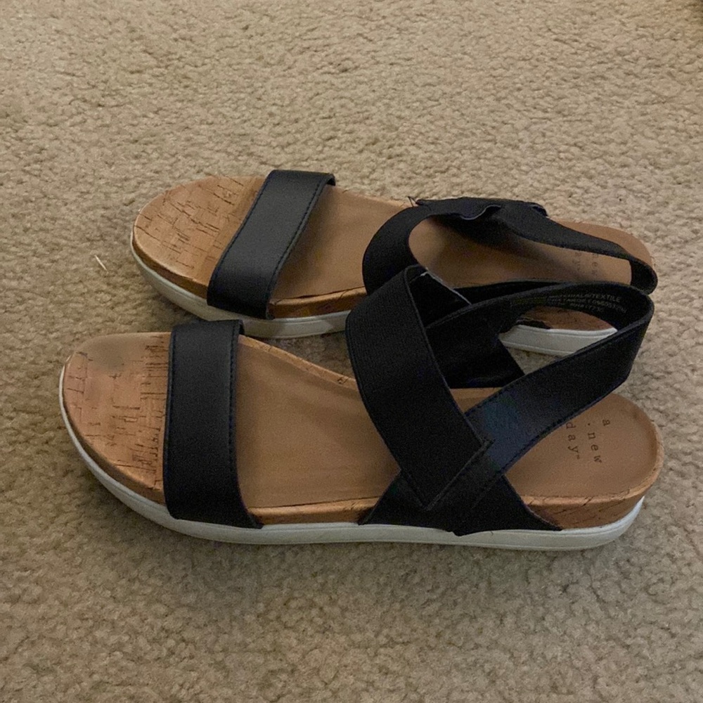 Black slip on strappy sandals